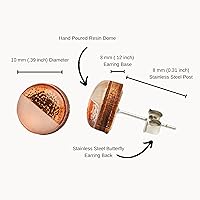 Vista 5 de Juego de aretes tipo dormilona con brillo de oro rosa, 0.394 pulgadas, aretes redondos para mujeres, niñas y hombres, hechos a mano, postes de acero