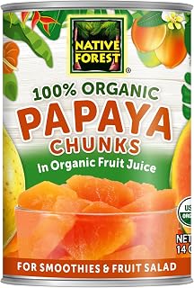 Native Forest Organic Papaya Chunks in Juice, 14oz Cans (Pack of 6) - USDA Certified, Non-GMO Vegan Canned Tropical Fruit