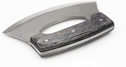 Miniatura 6 de Cuchillo Ulu hecho a mano para cortar pizza, cuchillo oscilante, cuchillo mezzaluna con funda para cortar, cortar, acampar, al aire libre, cocina