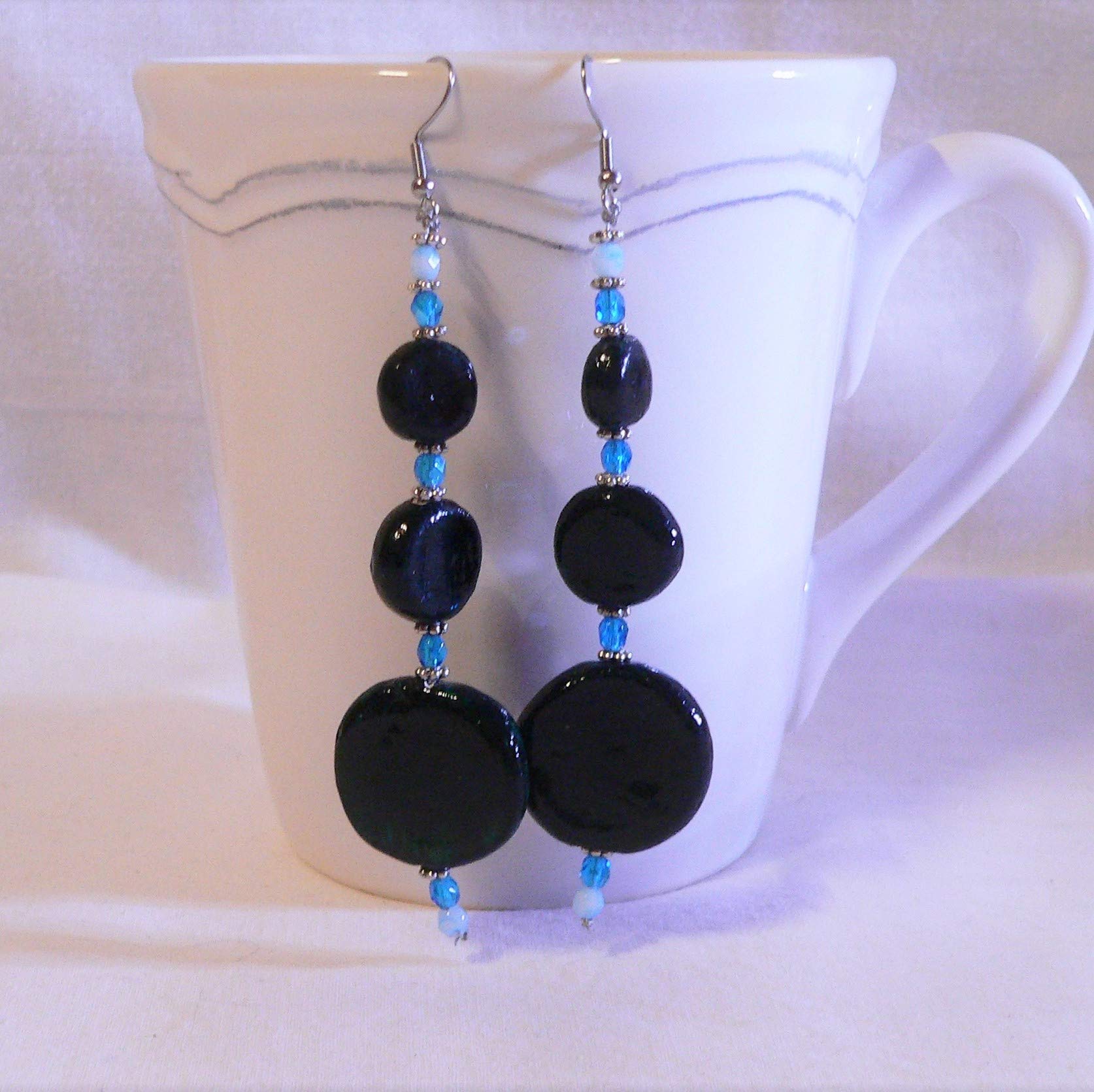 Women's jewelry,"Bohème" mini-series ceramic earrings, dark green and blue.