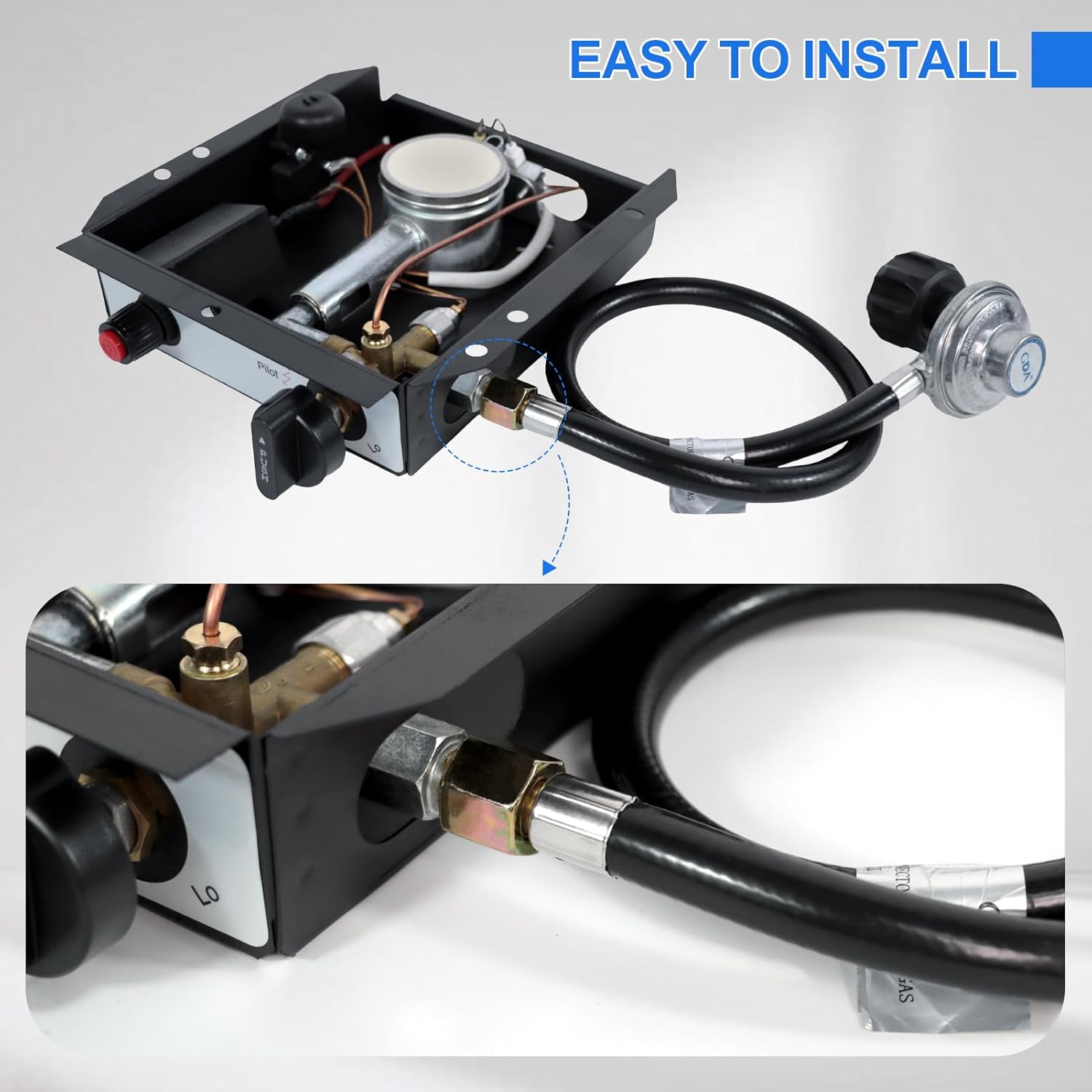 7 Bolt patio heater glass tube burner module replacement part 47000 BTU (including hose and regulating valve assembly kit）, suitable for square glass tube patio heaters, compatible with 3/4/7bolt