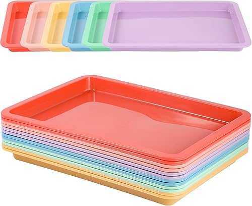 Miniatura 8 de Zonon 12 bandejas de arte de plástico de 13.4 x 9.8 x 1 pulgadas, bandejas de arte coloridas, bandejas apilables de juguetes para niños, contenedor