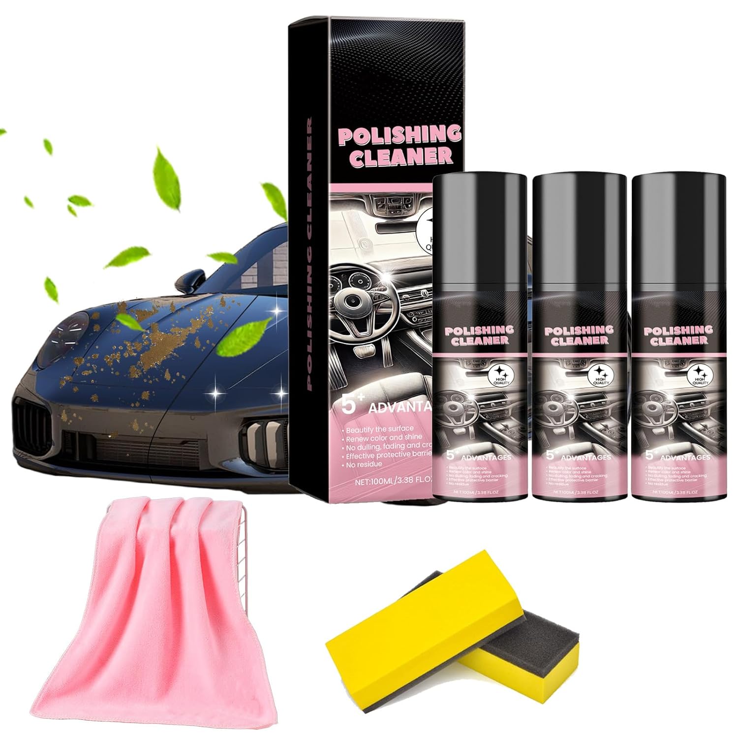 Car Interior Protectant Spray, 2026 New Pro Polishing Cleaner, Car Interior Shine Interior All Purpose Cars Cleaner for Rubber, Leather (3PCS)