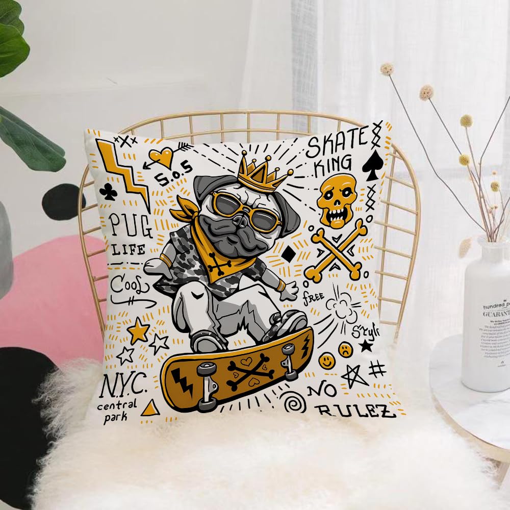 HYOSXW Cushion Cover,Throw Pillow Case Home Decorative for Living Room Bedroom Sofa Chair 16X16 Inch,funny skater dog character illustration vector doodles punk style fashion tee p,Pillowcase 40X40cm