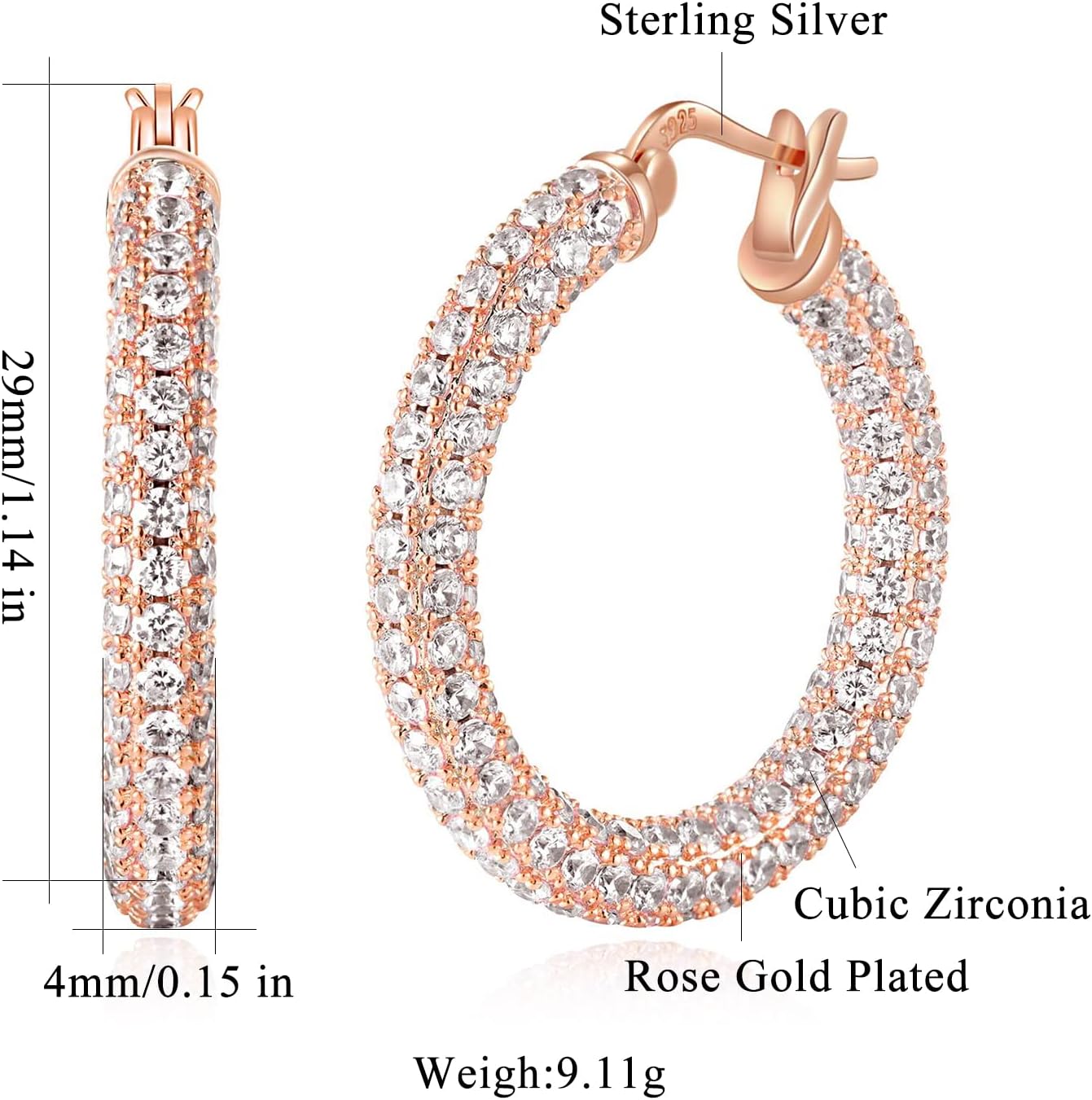 CiNily Hoop Earrings for Women Hypoallergenic, 14K Gold Plated 925 Sterling Silver Lightweight Mult-colors Crystal CZ Chunky Open Hoops Earrings Jewelry Gifts for Sensitive Ears 28mm/1.2" - Image 3