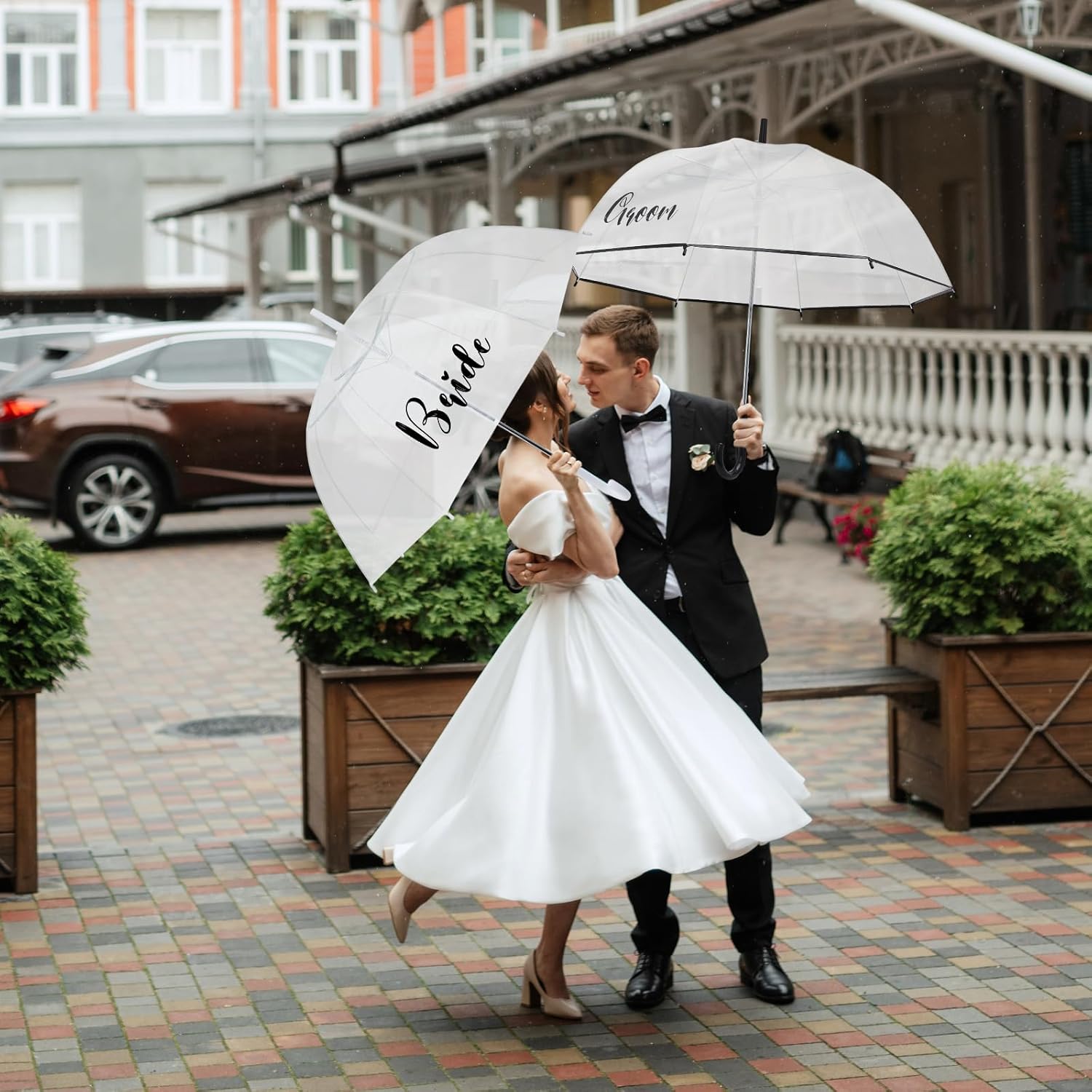 2 Clear Wedding Umbrellas, Large Bubble Wedding Umbrella for Bride and Groom with J Hook Handle Lightweight Bridal Umbrellas for Weddings Rain Outdoor Ceremony