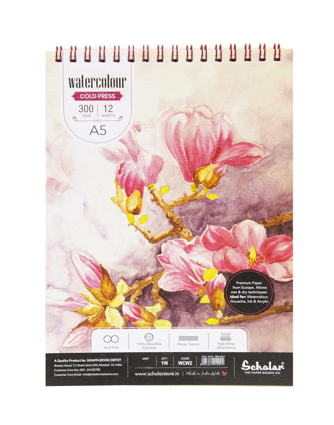 Scholar Watercolor Pad (Wire-O) (A5) (Set of 2) (300 GSM Cold Pressed Special Watercolour Paper) (B0867XDKBN) Amazon Price History, Amazon Price Tracker