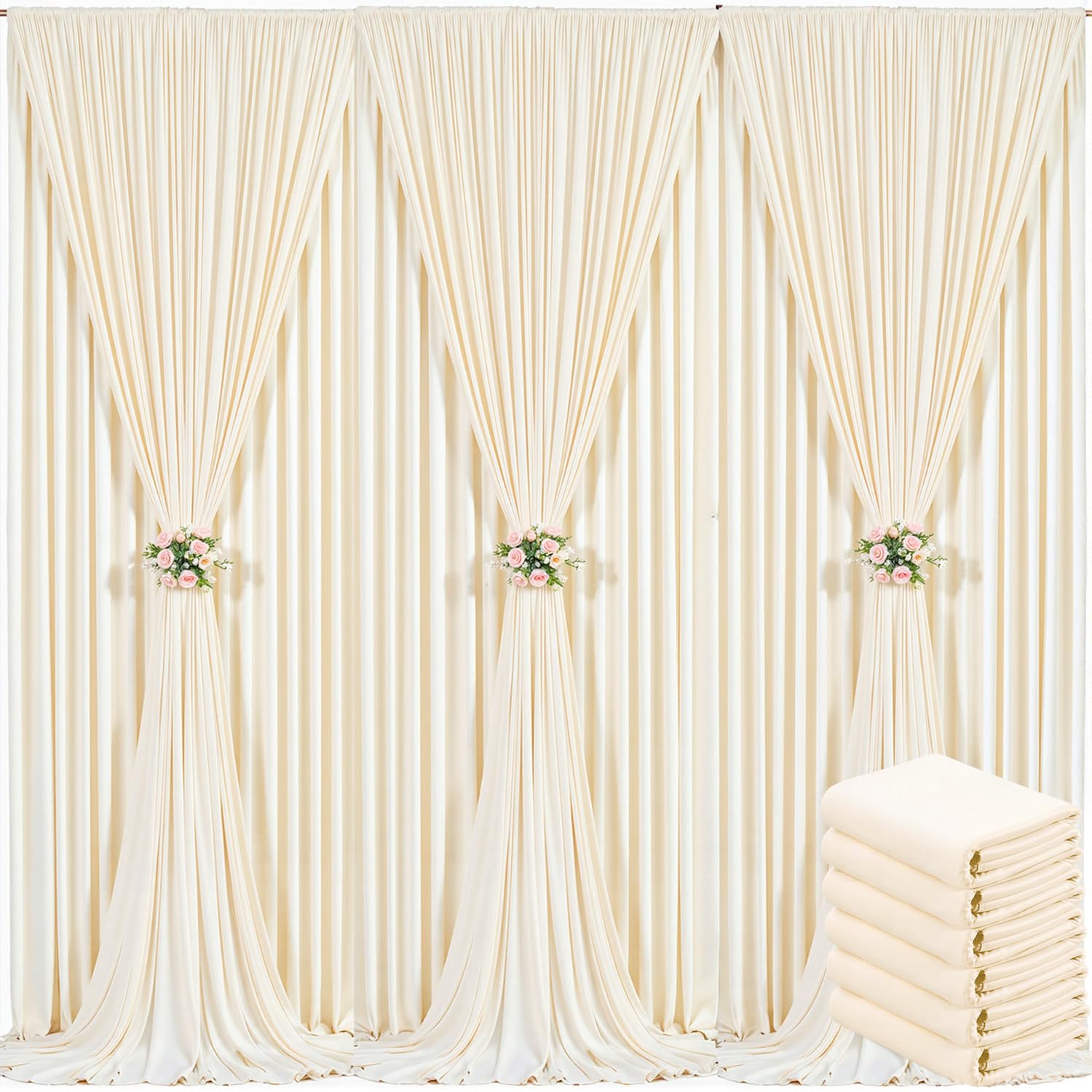 40ft x 10ft Ivory Backdrop Curtain for Wedding Ivory Wrinkle Free Backdrop Drapes Panels for Parties Baby Shower Bridal Shower Birthday Photo Photography Polyester Fabric Background Decoration — view 93