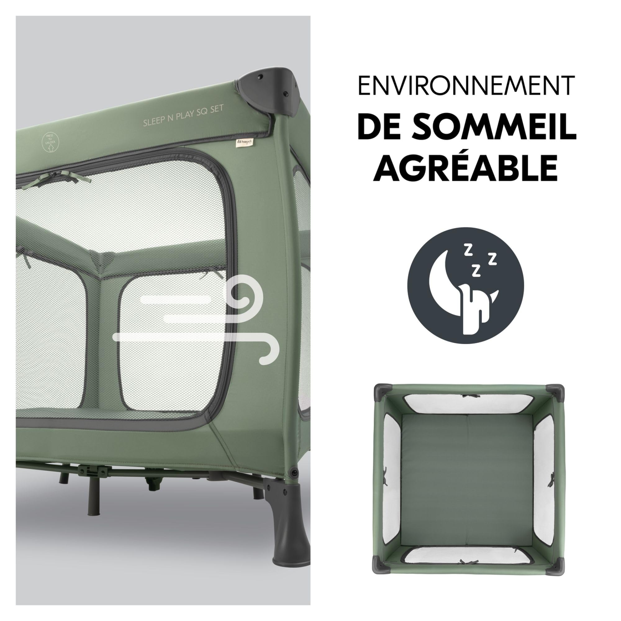 hauck Sleep N Play SQ Set, Dark Green – dziecięce łóżko podróżne i kojec z materacem o grubości 5 cm – w zestawie torba do noszenia – małe składane – dla niemowląt i dzieci od urodzenia do 15 kg