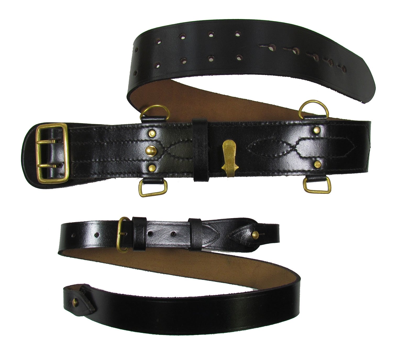 Uniform Store London Black Gold Sam Browne Belt + Shoulder Strap Black Leather Gold Plated Uniform Accessories R240 (Size 42)