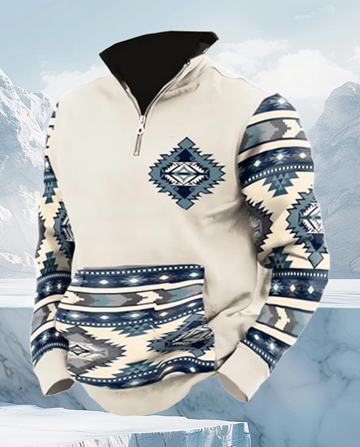 Western Sweatshirts for Men Aztec Cowboy Vintage Graphic Fleece Hoodie Mens Quarter Zip Pullover Country Jacket - Image 6