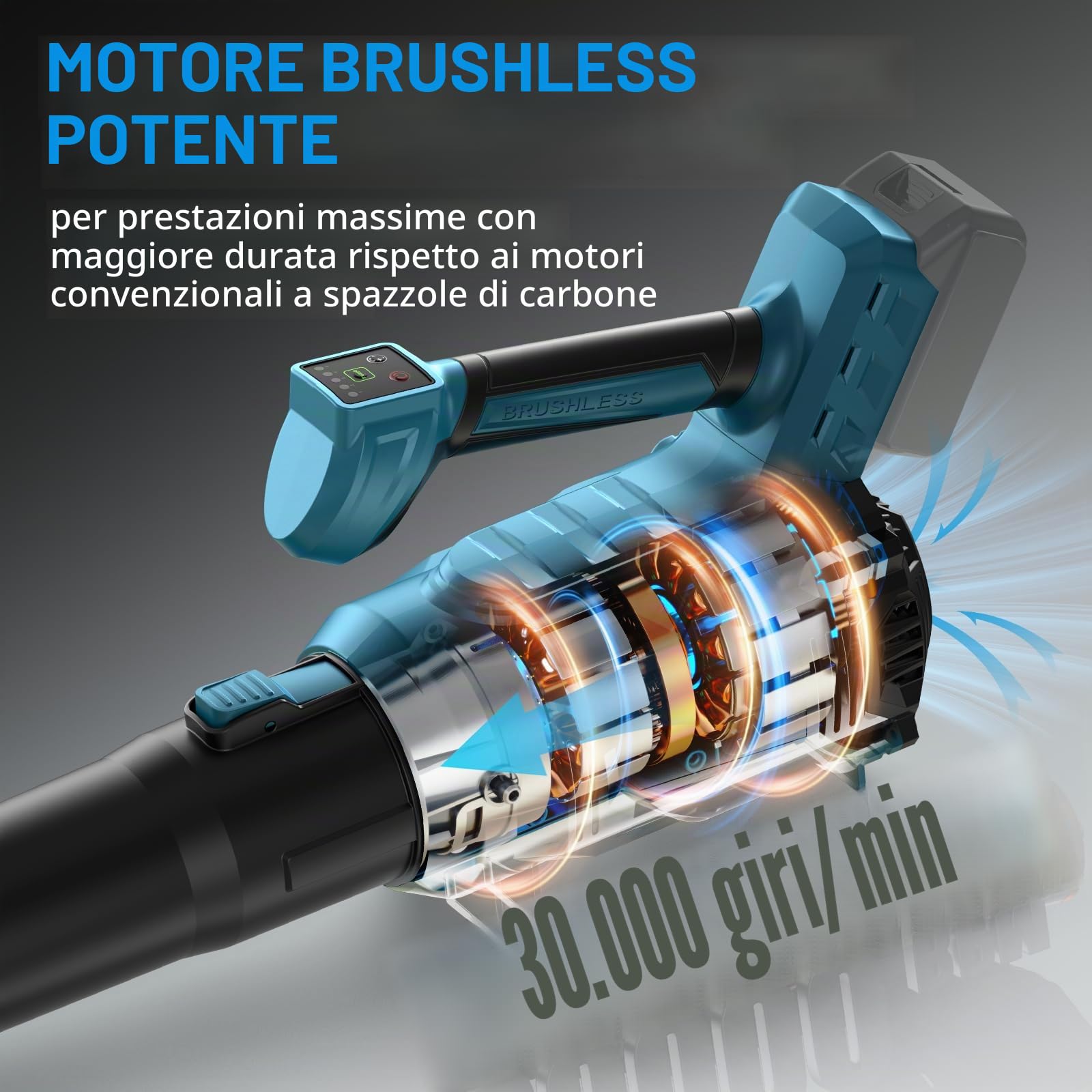 Soffiatore per foglie senza fili per batteria Maki-ta da 18 V, controllo a 6 velocità e modalità turbo, soffiatore senza fili per la cura del prato (550 km/h, senza batterie e caricabatterie)