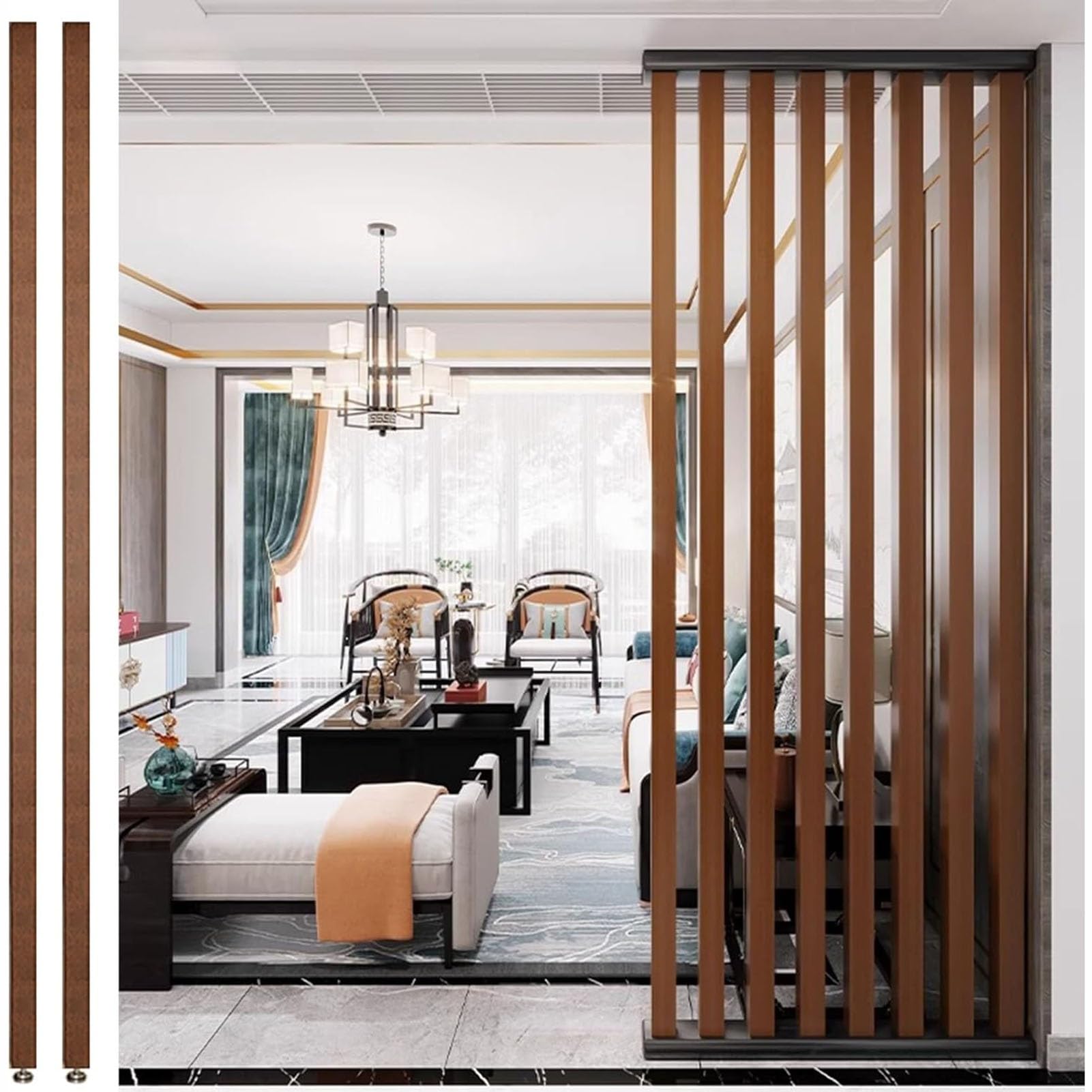 GLETSF Tall Wooden Room Divider - 3Ft To 8Ft Privacy Screen, Floor-To-Ceiling Partition For Living Room, Office, Restaurant Decor - 2 Pcs, Modern Slats Design-2 Pcs-110cm/43.3in/3.6ft