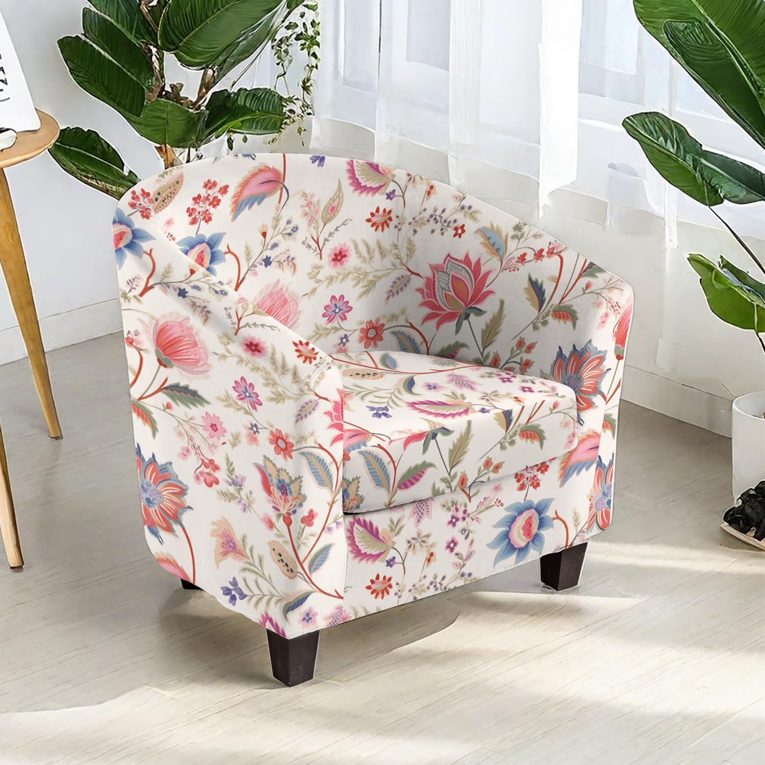 KRFOONN Club Chair Slipcover 2 Piece Stretch Printed Round Barrel Chair Covers Removable Tub Chair Slipcover with Elastic Bottom Chair Coverings Furniture Protector Cover for Living Room, B45