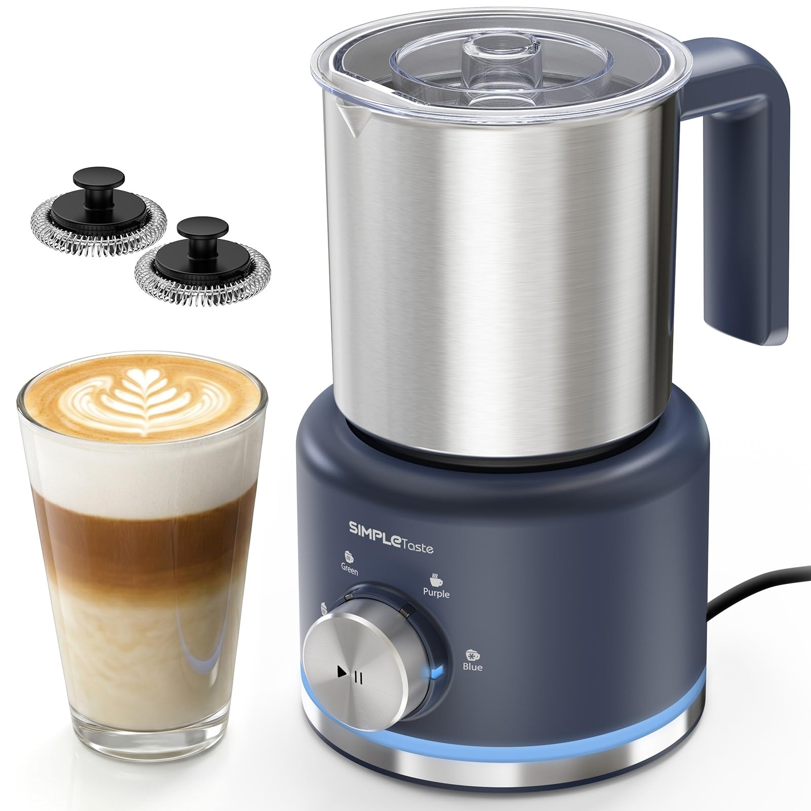 Simpletaste Silver Milk Frother And Steamer, 4-In-1 Electric Milk Warmer, 500Ml Automatic Hot And Cold Foam Maker For Latte, Cappuccino, Macchiato