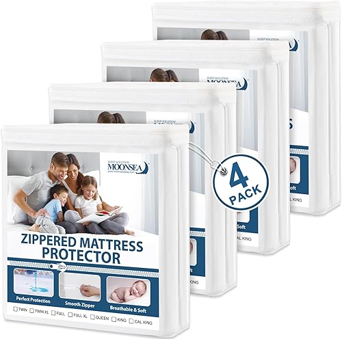 Protector de colchón tamaño individual, impermeable, paquete de 4 unidades, con cremallera, protector de colchón impermeable de 6 lados, funda de