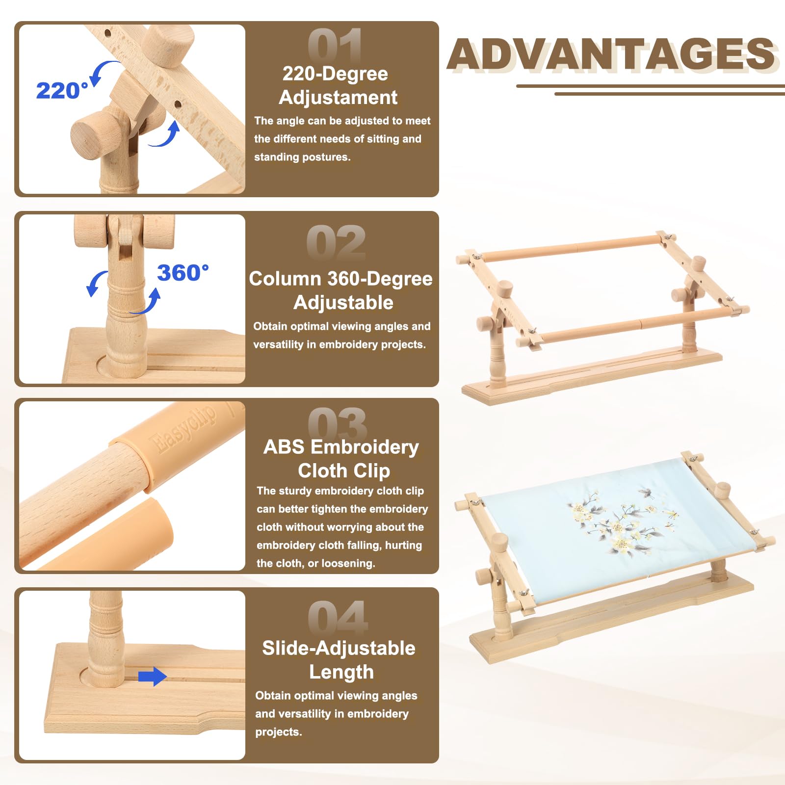 PATIKIL Soporte Para Bastidor De Bordado Soporte Giratorio Ajustable | De Madera De Haya, Para Bordado A Punto De Cruz, Para Proyectos De Artesanía DIY, Costura Y Labores De Aguja, Estilo 2