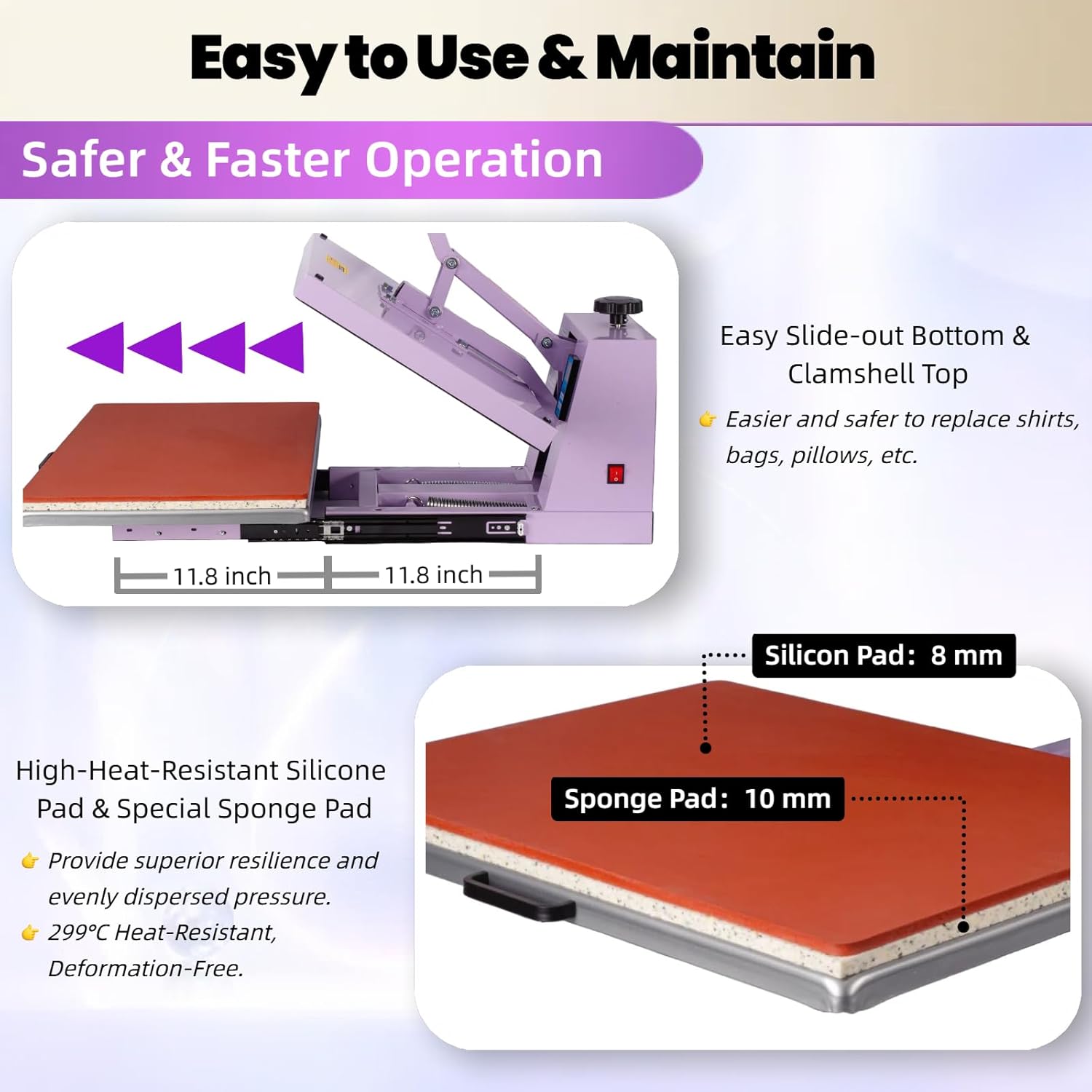 16x24 Heat Press Machine for T Shirts, 1.8-2kw, 72.77lbs High Pressure, Slide Out Sublimation Heat Transfer Press Suitable for Small Business or Family. (Purple, 16x24 Manual)
