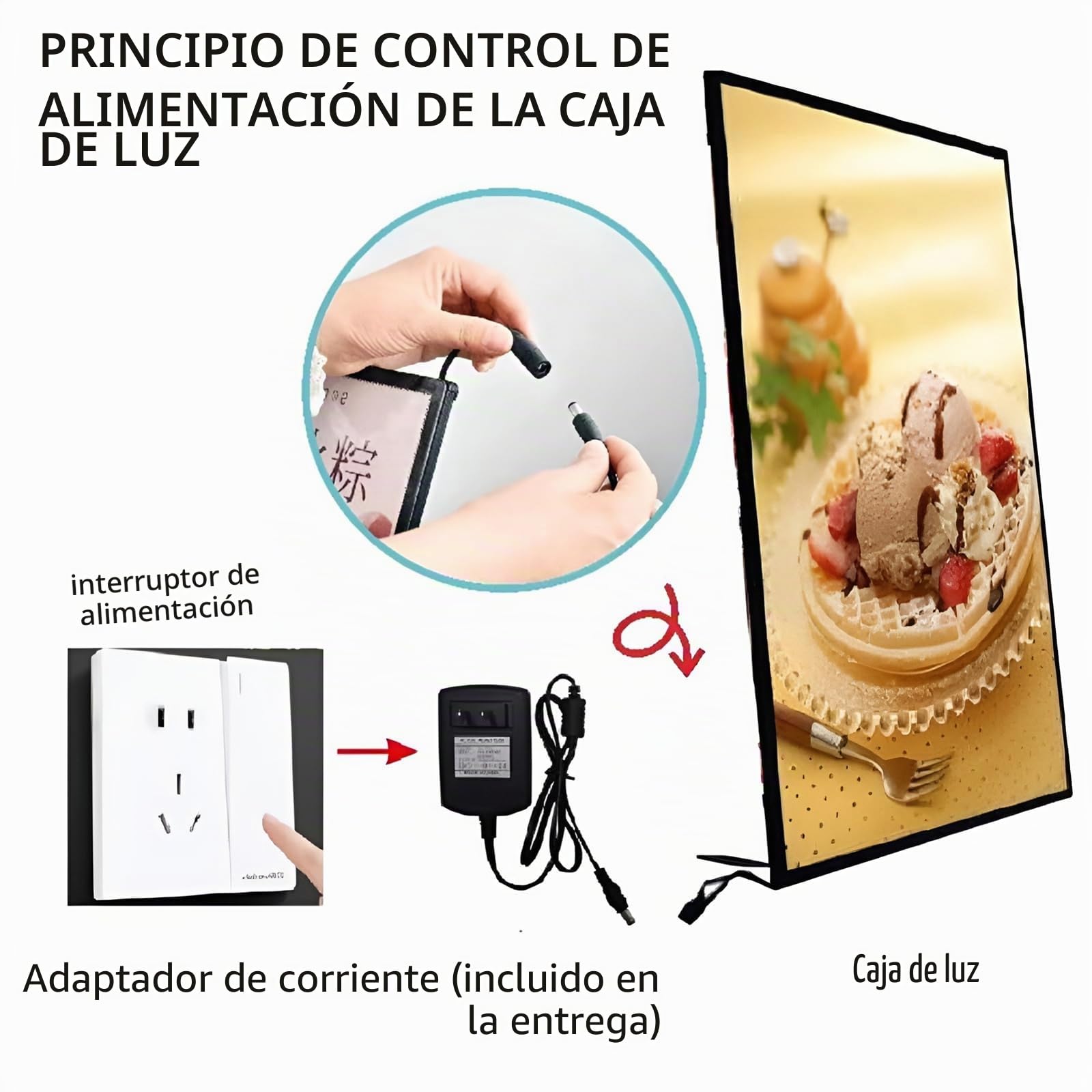 1 caja de luz LED ultrafina de vidrio templado, marco publicitario LED para menú, para restaurantes, bares y tiendas black A2