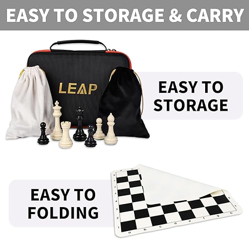 Miniatura 6 de Juego de ajedrez de torneotablero de ajedrez de silicona plegable de 20 x 20 pulgadas, tamaño King de 3.75 pulgadas, de plástico cuádruple con peso