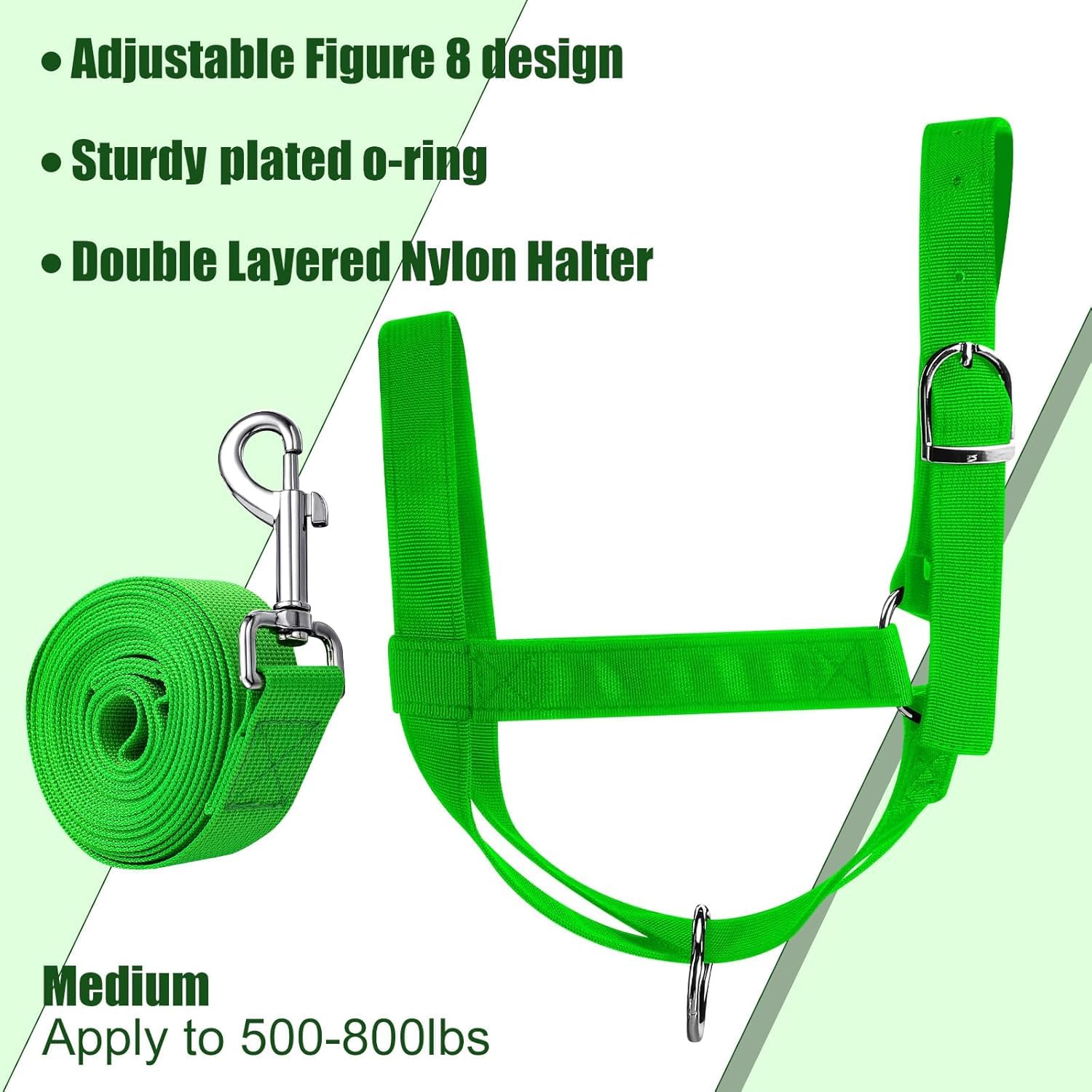 Cavezze per Bovini Cavezze per Vitelli Regolabili con Corda Principale per Cavezza per Cavezze per Cavalli in Miniatura Asino Capra Puledro in Nylon Cavezze per Bestiame Formazione, Green, M