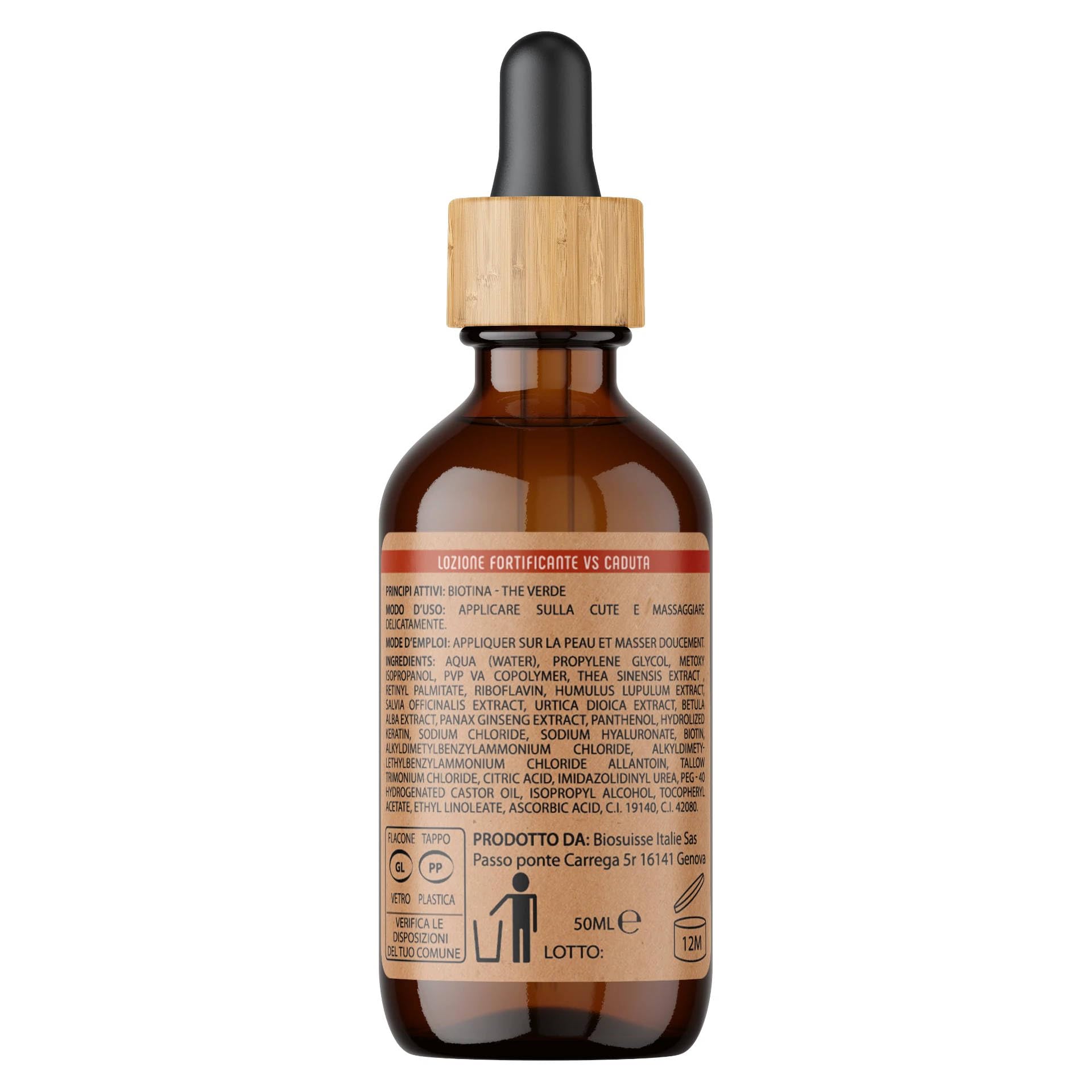 Lozione Fortificante vs caduta | Con Biotina e Tè Verde | Stimola la crescita, rinforza la fibra capillare, azione antiossidante | 50ml