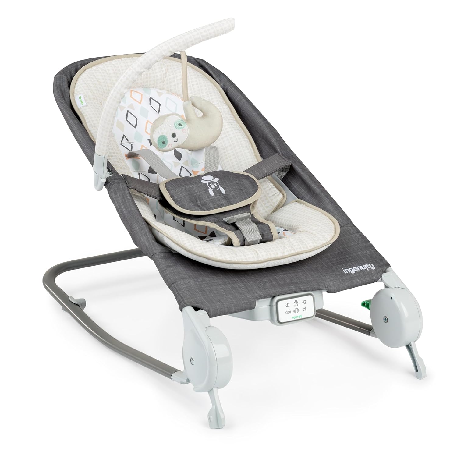 Ingenuity Gas Relief and Anti-Colic Baby Bouncer Seat and Rocker, Gentle Belly Message to Relax and Soothe Bellies, Instant Tummy Soother, 20 Songs and Melodies – Parker Gray-Parker
