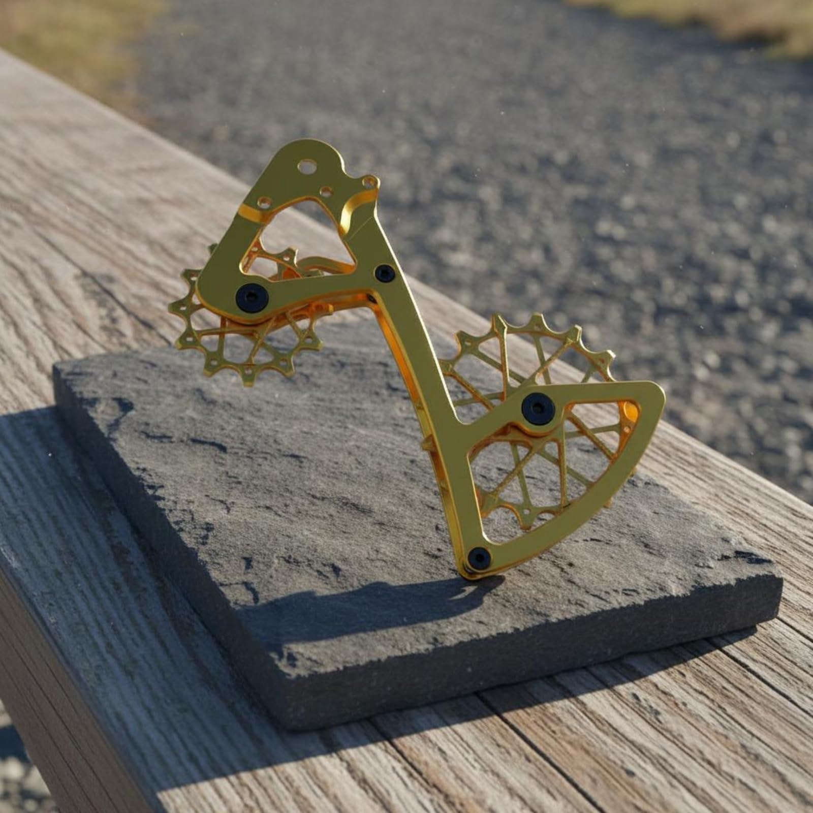 TISHITA Fahrrad Schaltwerkkäfig Kettenschaltung Führungsmechanismus Ultraleichter Umwerferkäfig mit Gefrästem Aluminium Und Keramiklager für Asphaltierte Straßen Entlegene Pfade Alltagsverkehr, Gold