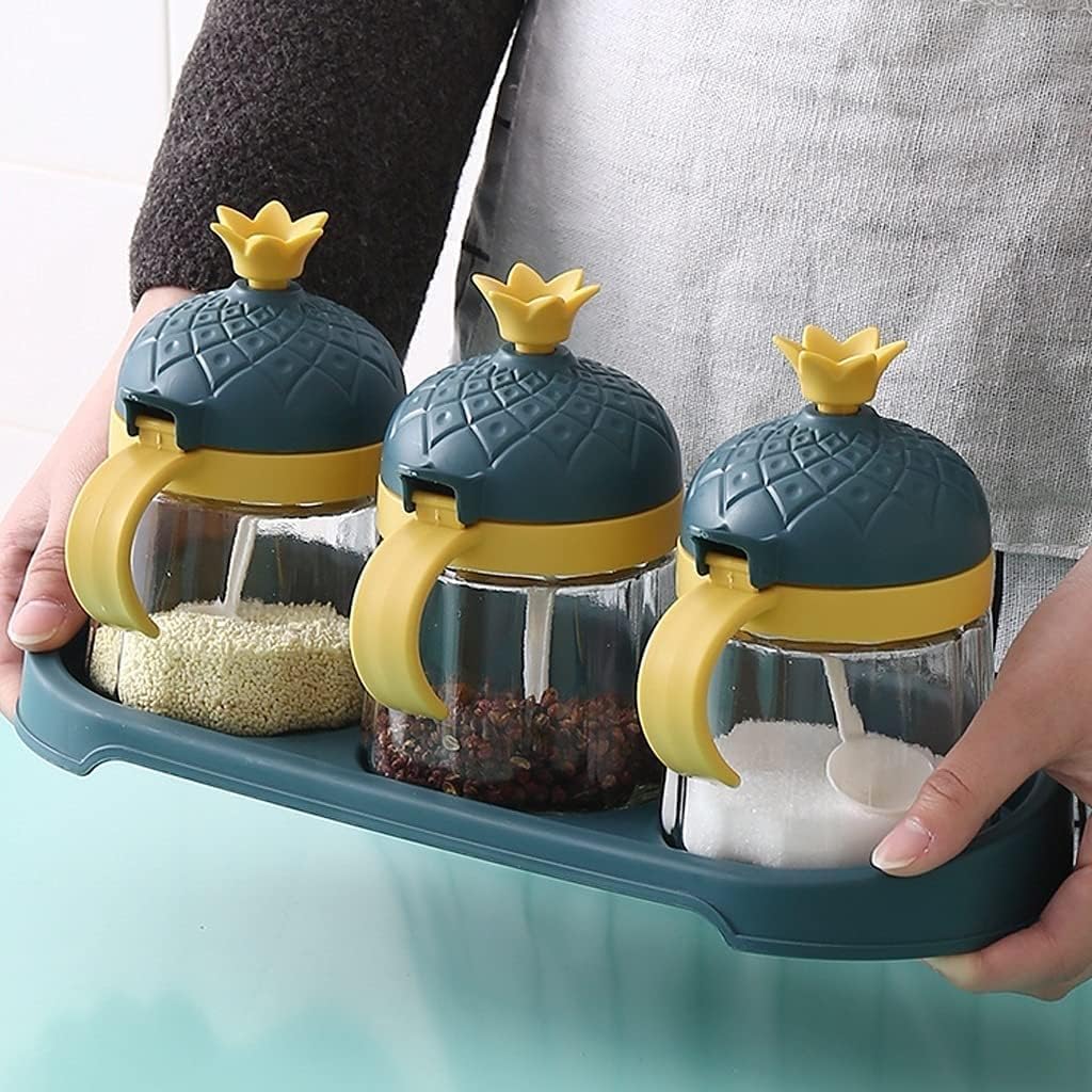 Pots à Épices Assaisonnement Box Set Ensemble De Récipients À Condiments En Verre Avec Couvercle En Plastique, Cuillère Et Plateau, Coffret D'assaisonnement, Bouteille D'assaisonnement Transparente De