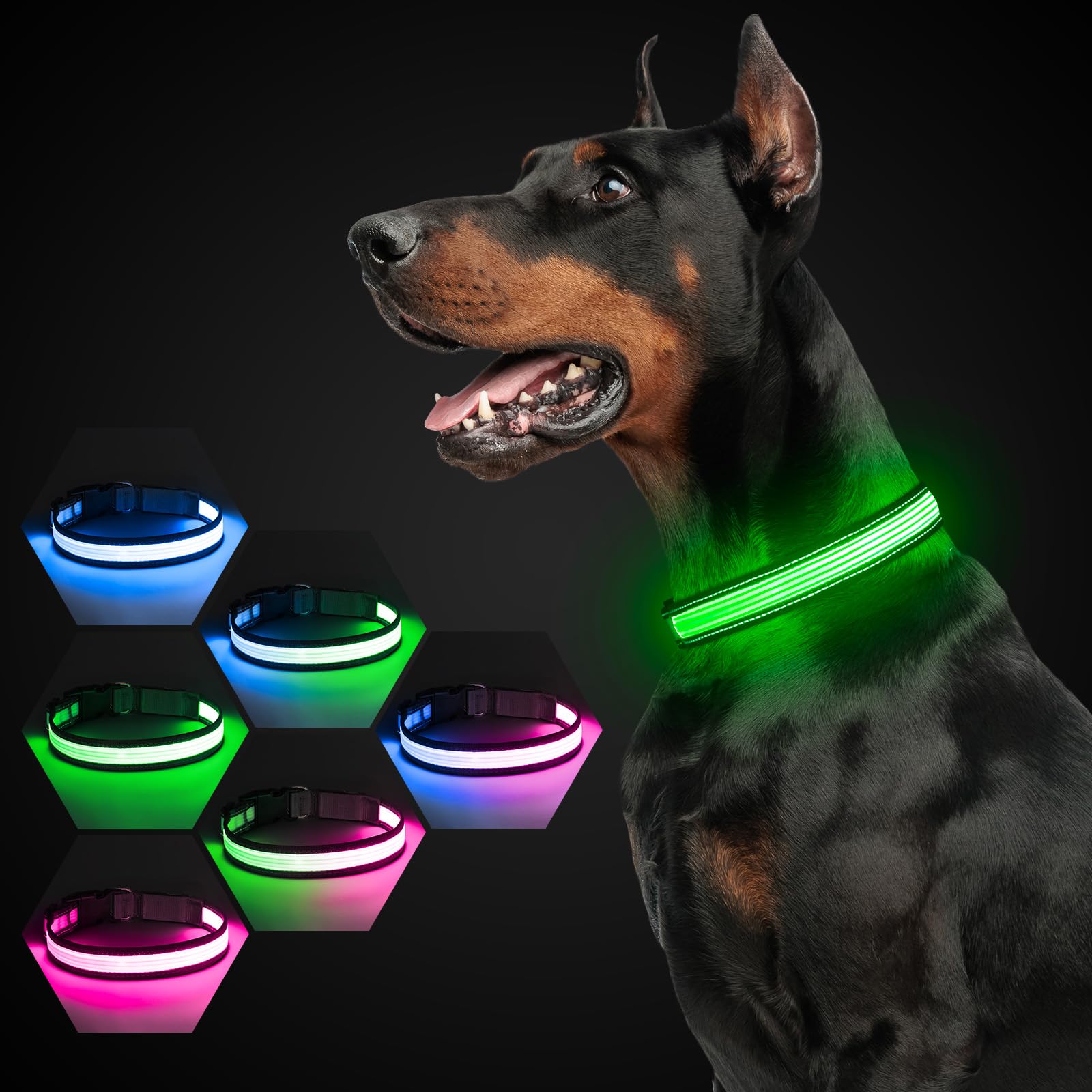 Light up Dog Collar, Rechargeable LED Dog Collar, Flashing Dog Collar, Adjustable Reflective Dog Collar Safety Glowing at night (Gray(Multi-Color LED), Large) โ image 1