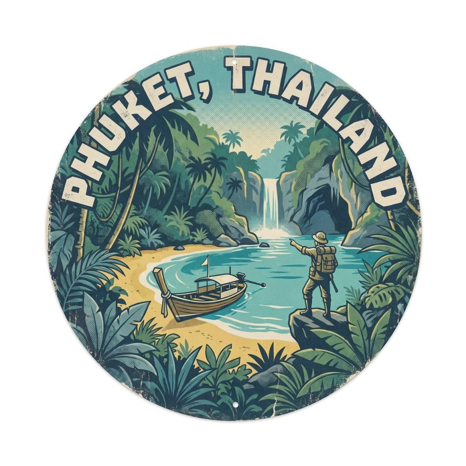 Phuket Tri Trang Beach Island Viewpoint Tropical Shore Vintage Metal Tin Sign Plaque Wall Decor for Cafe, Club Bar, Office, Garden Metal Poster 8x8Inch