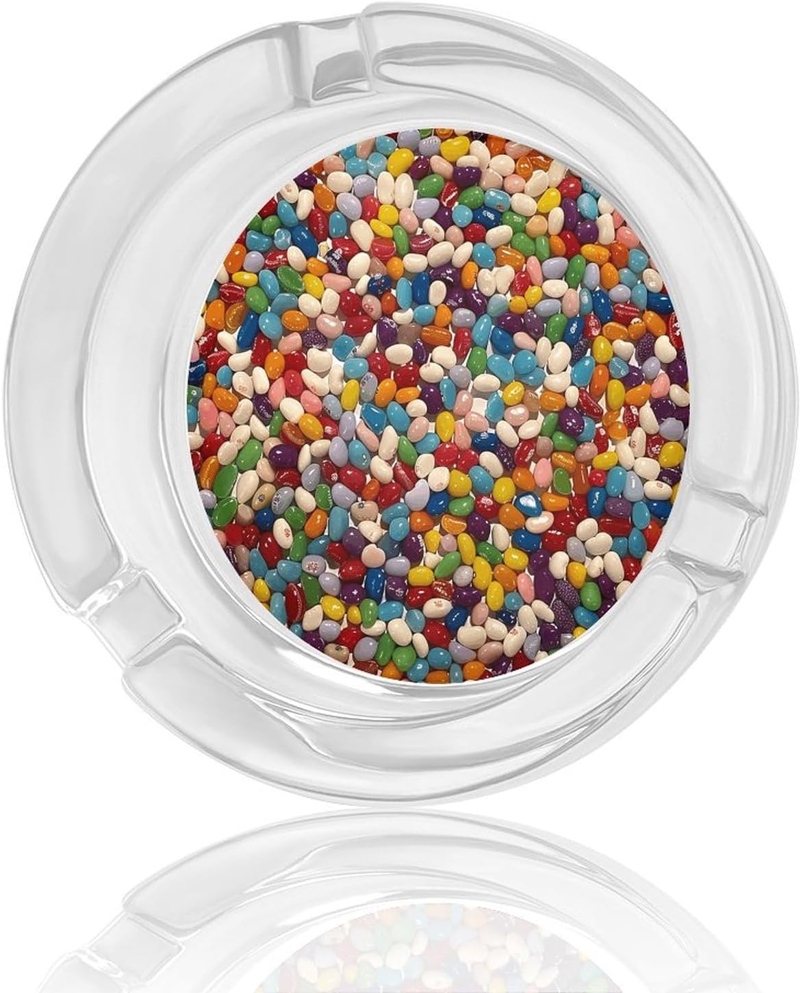 Glass Ashtrays,Assorted Jelly Beans Printed Round Ashtrays Portable Decorative Modern Ashtrays Non-slip Ashtrays for Home Office Indoor Outdoor