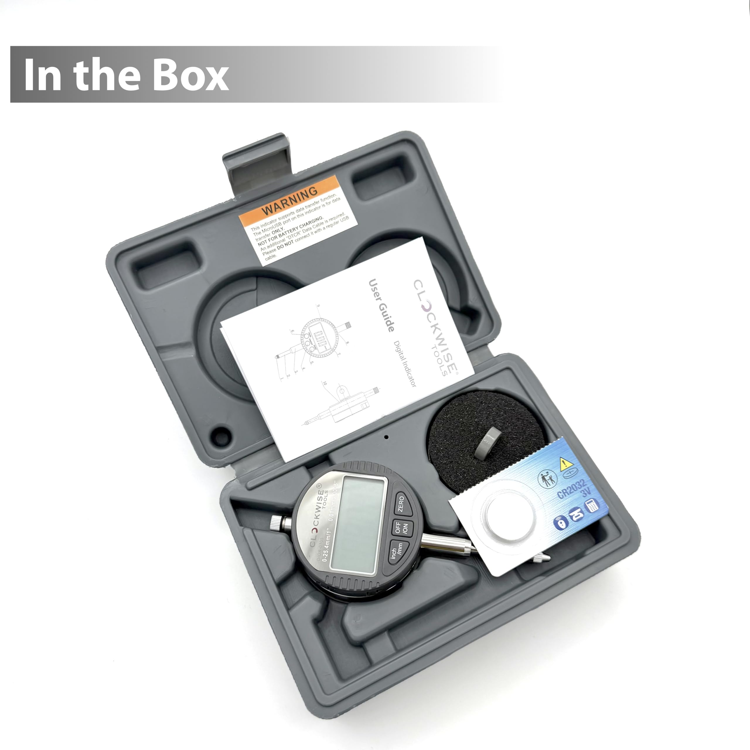 Clockwise Tools DIGR-0105 Elektronische digitale Messuhr Messuhr Zoll/Metrische Umwandlung 0-1 Zoll/25,4 mm mit Rückanstoß, automatische Ausschaltfunktion