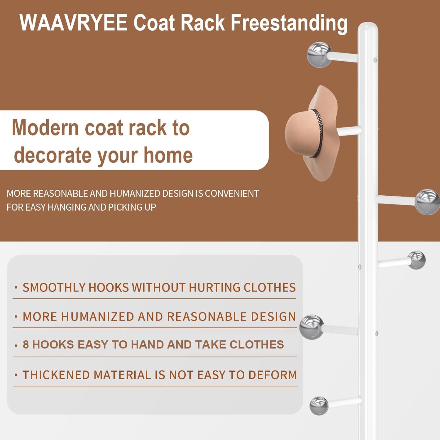 Modern Metal Coat Rack Stand, Coat Rack Freestanding with Natural Marble Base,Sturdy Heavy Duty Coat Racks with 8 Hooks, White Coat Hall Tree Stand for Entryway, Office