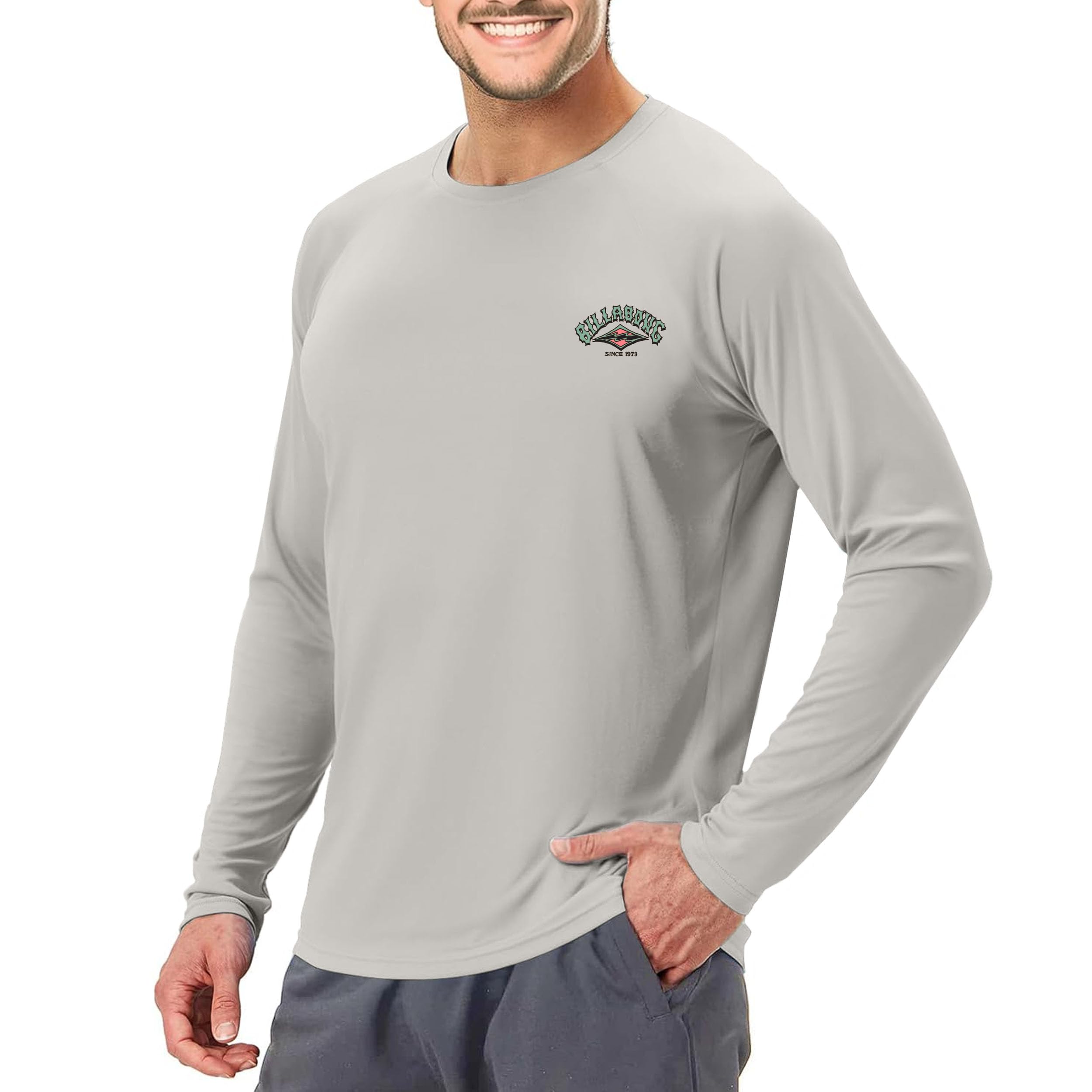 billabong rash guard for men upf 50+ big and tall swim long & short sleeve shirt grey
