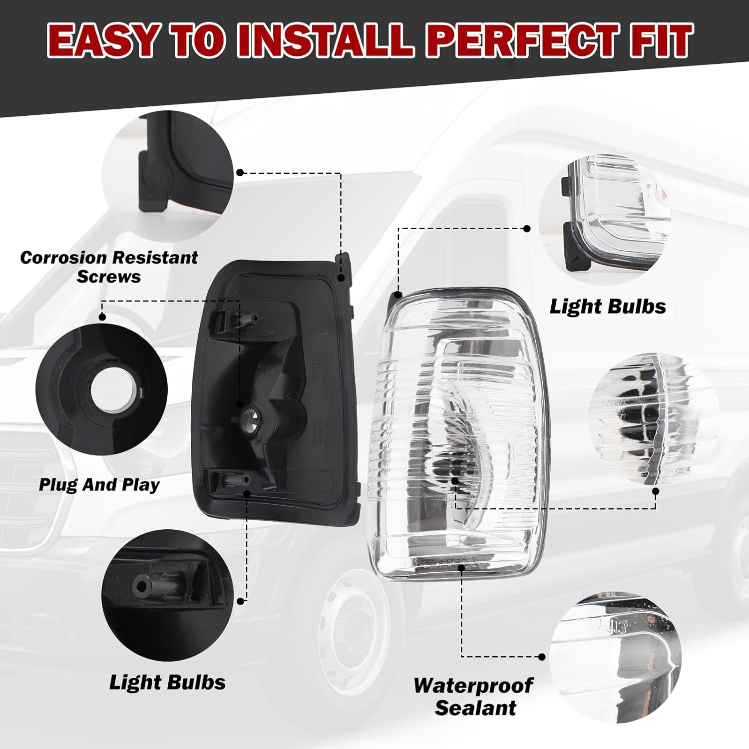 Side Mirror Indicator Light Fit For Ford Transit 150 250 350 350HD 2015 2016 2017 2018 2019 2020 2021(Right Passenger Side) Side Mirror Turn Signal Lights Lamp Lens Cover