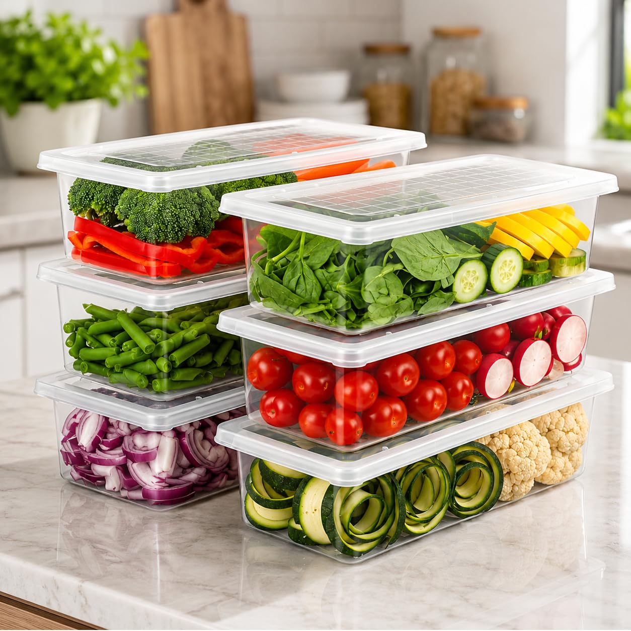 JD FRESH 1500ML Fridge Storage Containers Set of 6 with Removable Drain Plate & Lid | Leak-Proof Stackable Refrigerator Organizer Boxes for Vegetables, Fruits, Snacks|BPA Free, Easy to Clean& Reusable-image-19