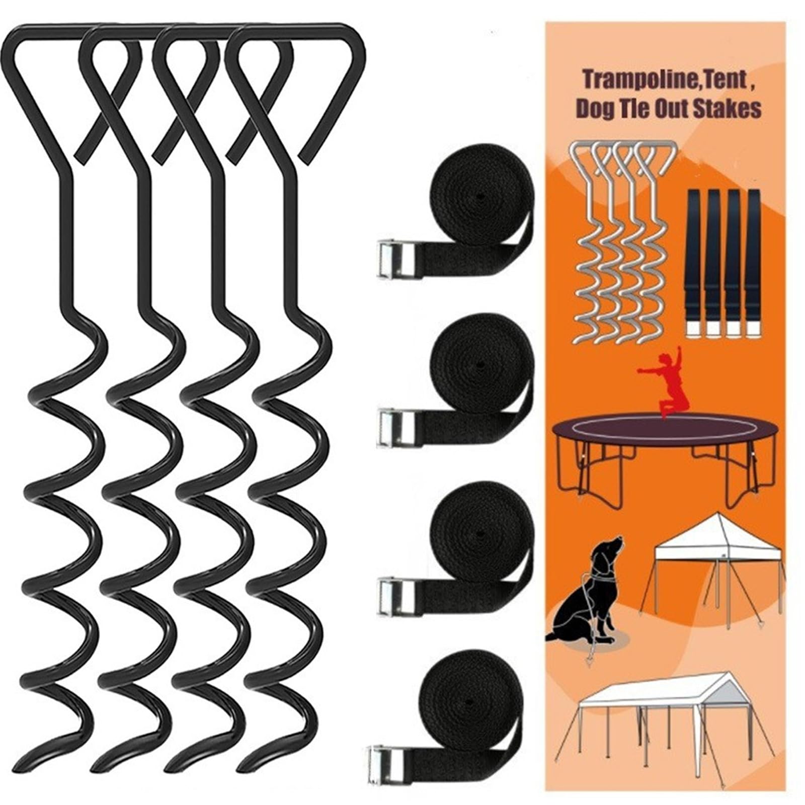 Pali fissaggio a per tenda trampolino da 40 cm, Black | Supporto per a spirale, acciaio zincato, picchetti da per carichi pesanti per tenda trampolino,