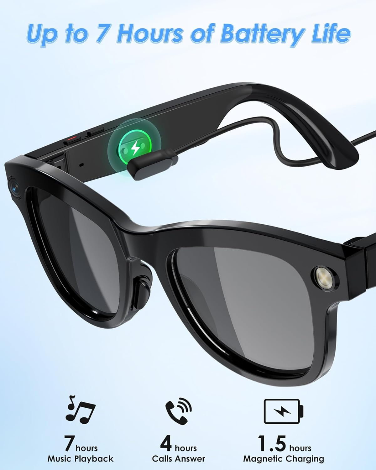 4-in-1 AI Smart Glasses, 800W HD Camera Glasses, 1080P Video Recording Glasses, Built-in ChatGPT AI Voice Assistant, Real-time Translation, Open Ear Headphones for Outdoors, Driving & Vlogging