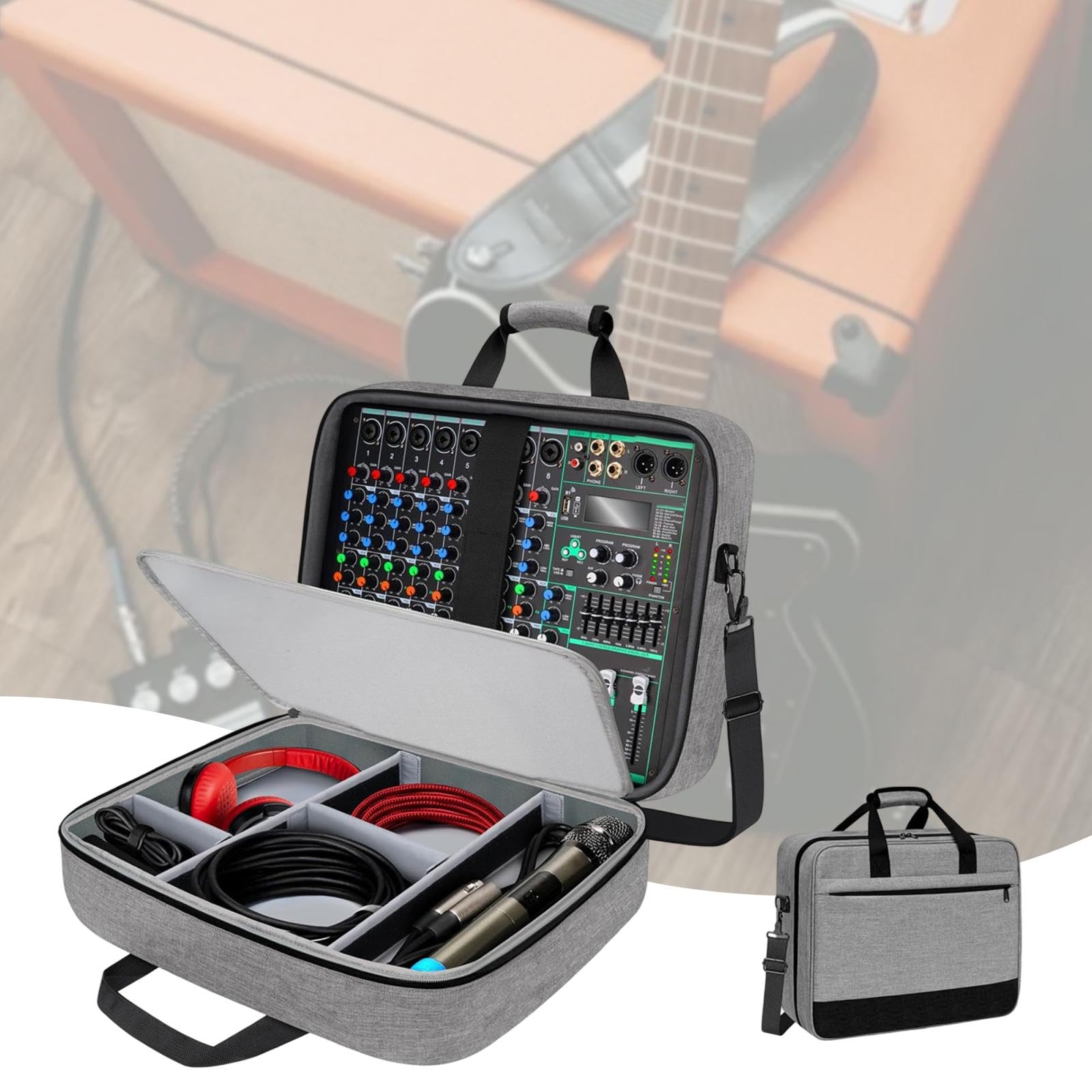 Custodia per mixer audio, borsa per cavi e microfoni con scomparti, borsa per mixer di protezione