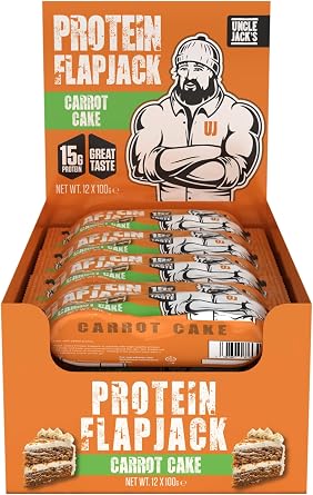 Uncle Jack's Protein Flapjacks 12 x 100g - | 15g Protein | High Protein | 440kcal per bar | Carrot Cake