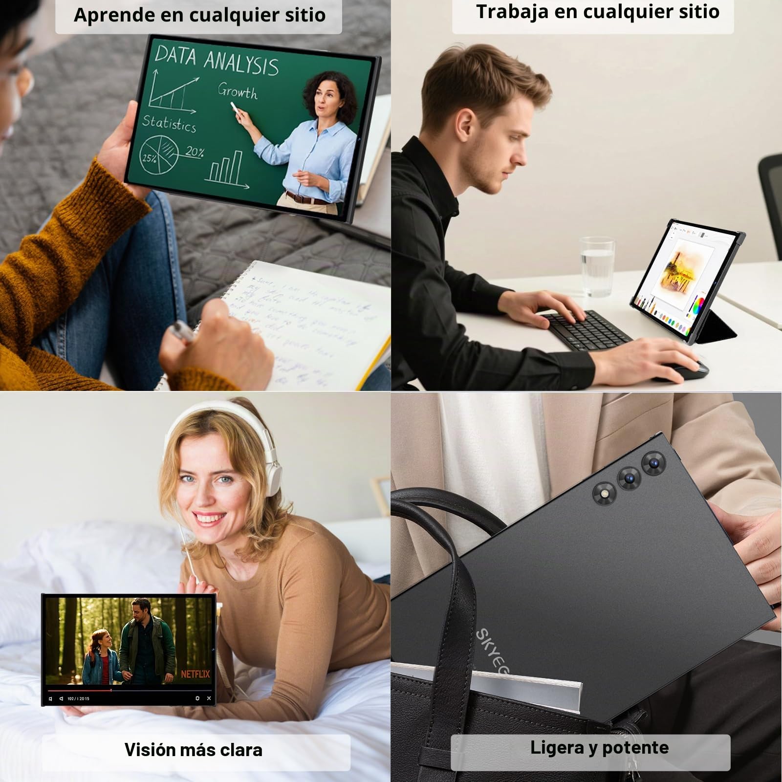 Tablet 10 Pulgadas, Teclado y Ratón, Android 15 y Gemini AI, Negro Titanio | 30GB RAM + 128GB ROM (ampliable a 2TB), WiFi 6, Widevine L1, batería 8000mAh, Octa-Core y cuerpo metálico