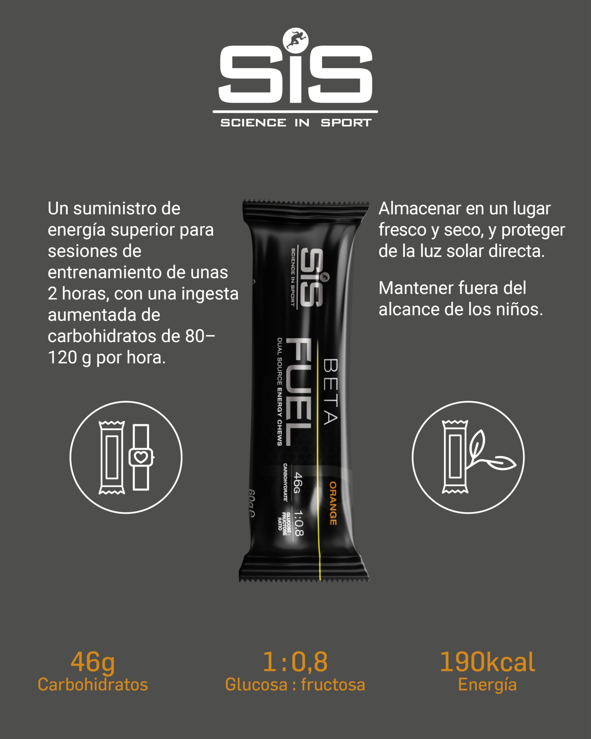 Science in Sport Beta Fuel Barra 20 x 60g Naranja – Barras energéticas veganas con 46g de carbohidratos, fuente ideal de energía para entrenamientos intensos