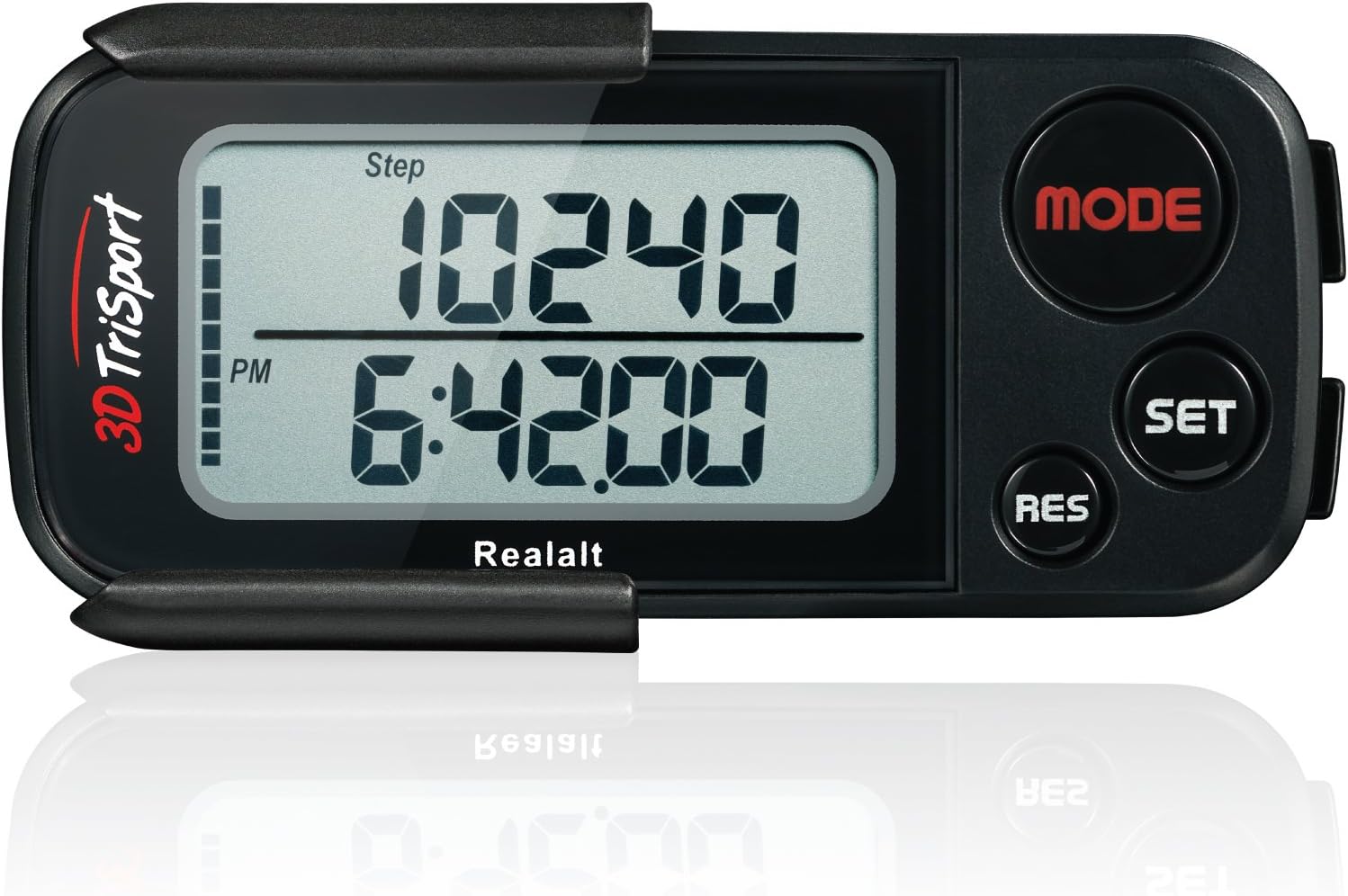 Realalt 3DTriSport 3D Pedometer, Accurate Step Counter with Clip and Strap