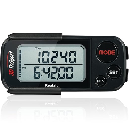 Realalt 3DTriSport Accurate 3D Pedometer Easy to Set up Portable with Clip and Strap