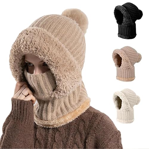 3 in 1 Beanie Hat for Women, Hat with Scarf