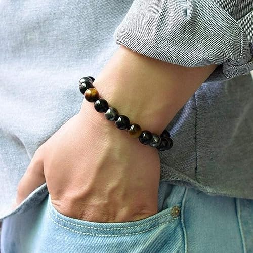Miniatura 5 de Triple Protection Bracelet Tiger Eye, Hematite, Black Obsidian - For Protection, Luck, and Prosperity - Natural Stone Handmade Bracelet
