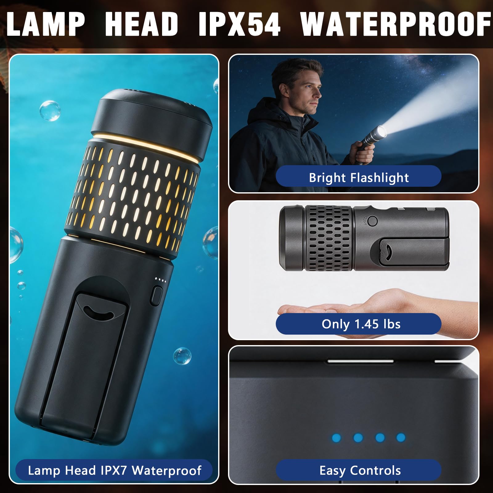 BRGD Linterna de Camping Telescópica Recargable, 5400mAh Trípode LED Multifunción con Bolsa de Almacenamiento para Camping, Pesca y Senderismo, Impermeable IPX54