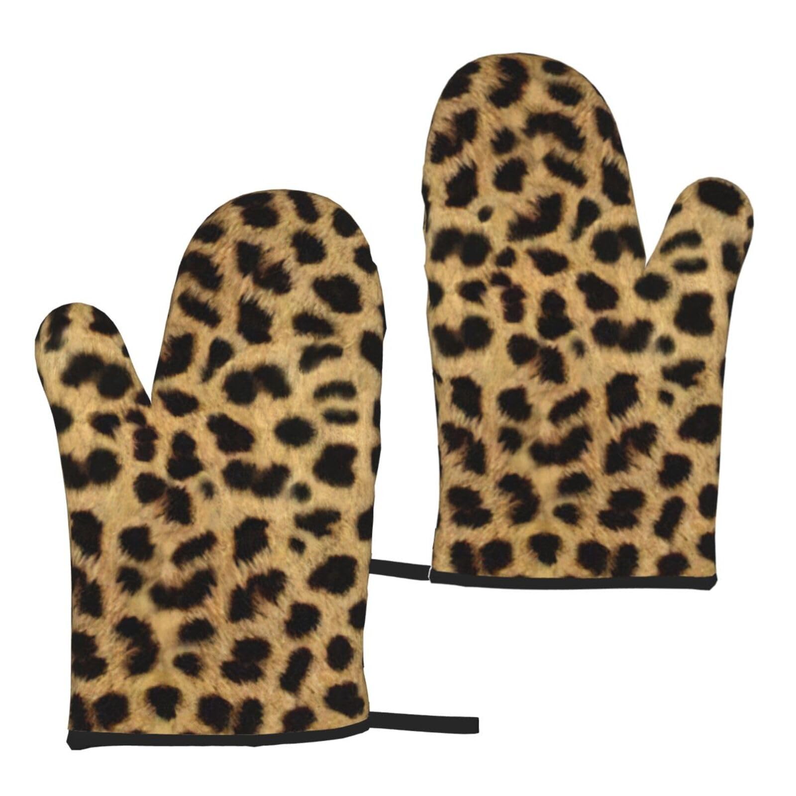 Nimongt Women's Black Leopard Animal Print Print Adults Universal Fit Heat Resistant Oven Gloves Reusable Cooking Outdoor Grilling
