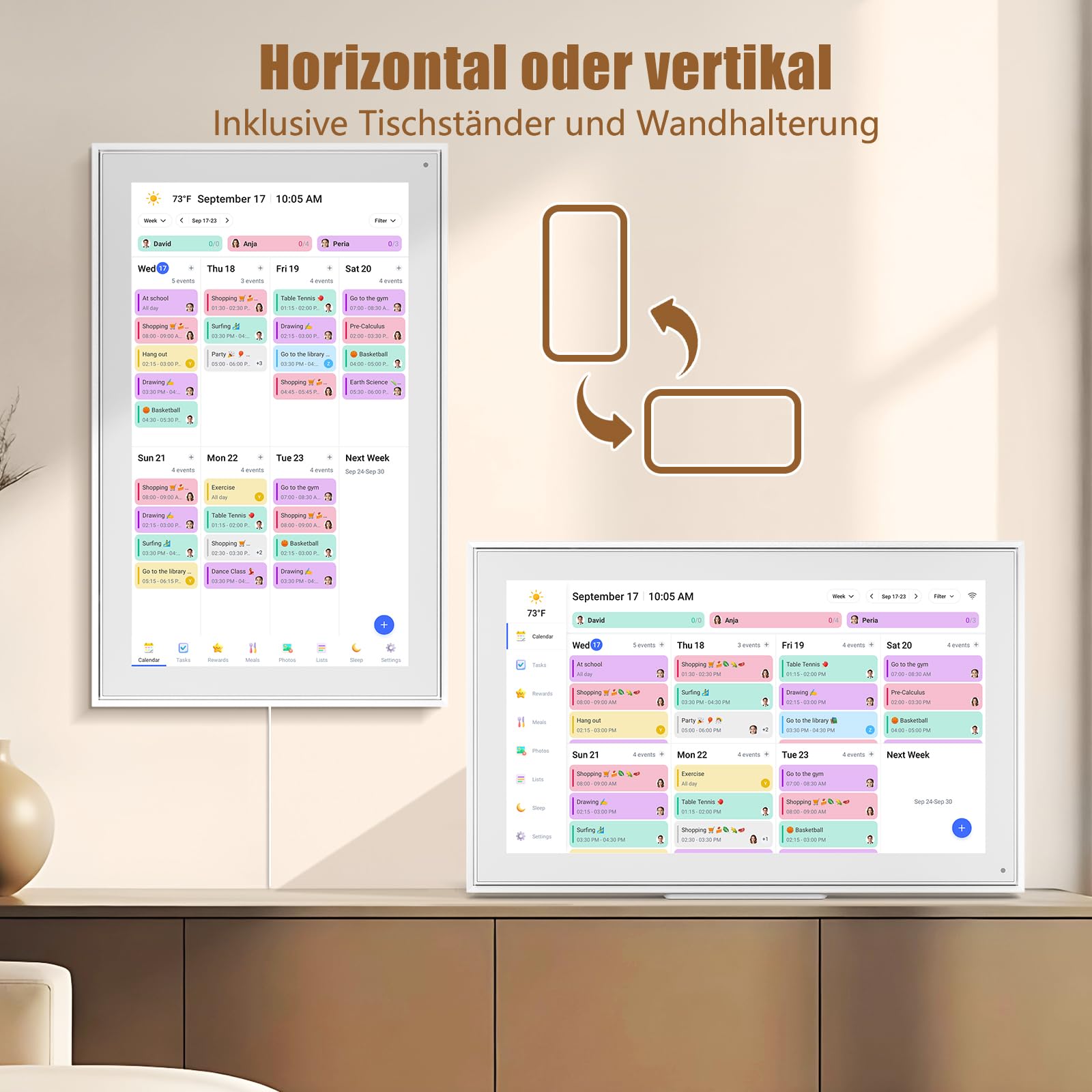 Digitaler Kalender, 21,5 Zoll Wandkalender Familienplaner mit 32GB Speicher, Touchscreen Intelligenter Tischkalender, Digitaler Terminplaner und Smart Kalender Sync Schedul